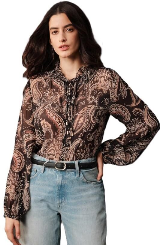 Women's Fashion Hub - Wearing a brown paisley print top