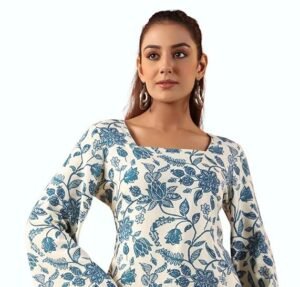 Online Fashion Hub - Blue Floral Short Kurti