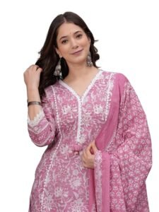 Online Fashion Hub - Pink printed ethnic kurta set