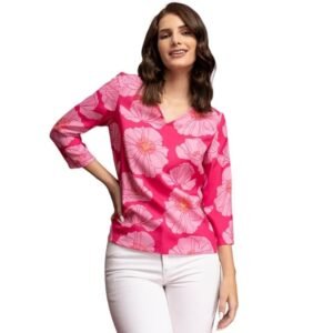 Online Fashion Hub - Women's Pink Floral V-Neck Top