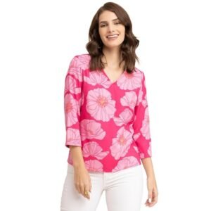 Online Fashion Hub - Women's Pink Floral V-Neck Top
