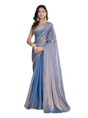Elegant Blue Silk Saree for Women with Golden Border – Traditional Party Wear Saree
