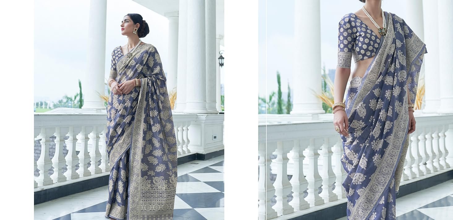 Elegant Lavender Banarasi Silk Saree for Women with Silver Zari Border – Wedding & Festive Wear